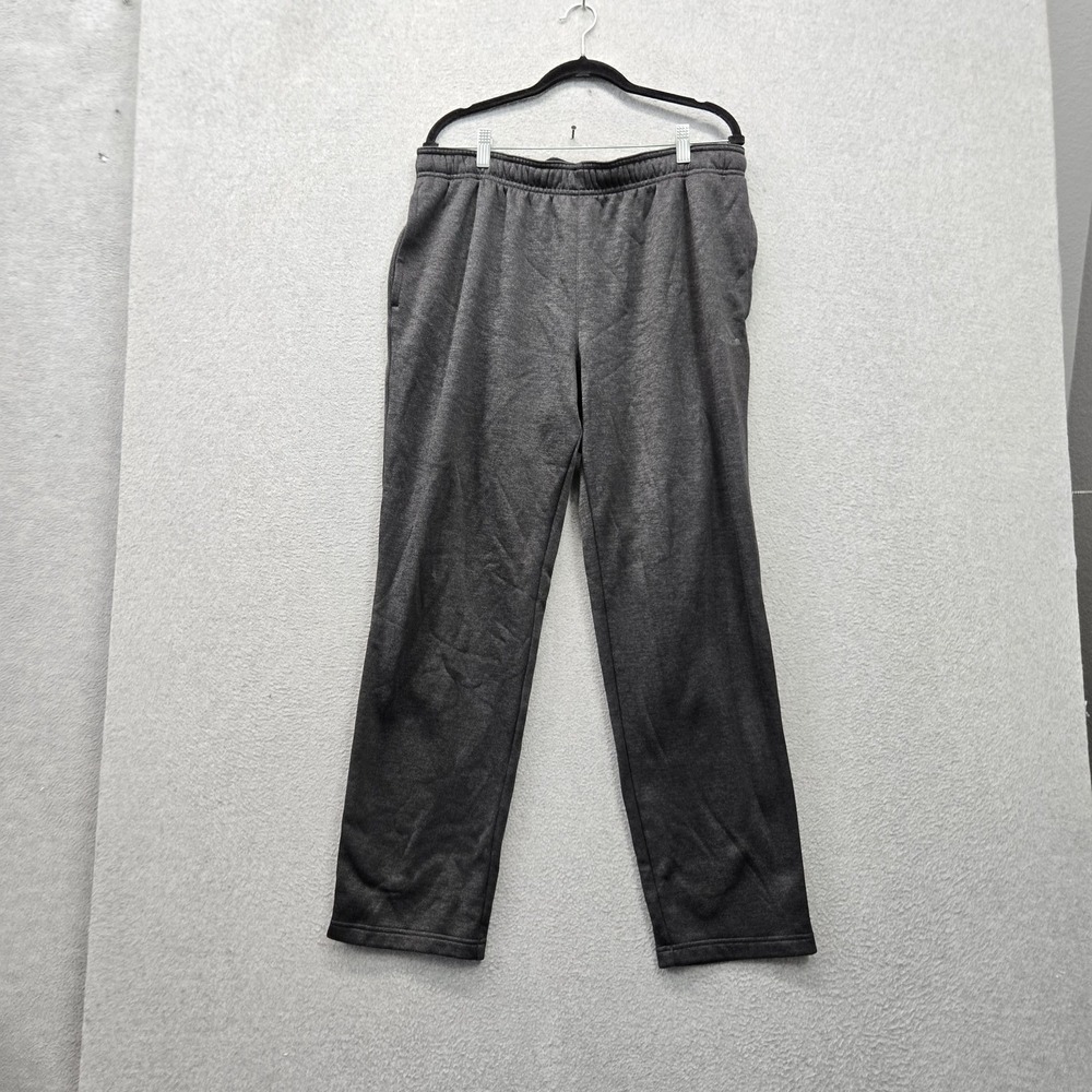 Adidas Men Activewear Pants XL Dark Gray Sweatpants Fleece Climawarm Logo 28"